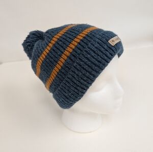 Columbia Turquoise And Gold Striped Knit PomPom Winter Hat [140]